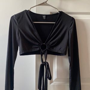 cropped, long sleeve, black going out top